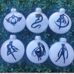 Sailor Moon Handmade Plastic Glitter Ornaments Set of 6 New